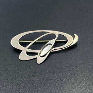 Vintage Sterling Silver Abstract Modernist Brooch Pin 1.75" Statement Jewelry